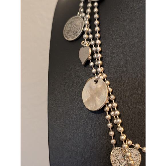 Silver Tone Bead Ball Chain W/ Medallian Charm Dangles & Lobster Claw Clasp - Picture 2 of 9